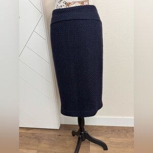 Moulinette Soeurs Dark Blue Textured Wool Pencil Skirt